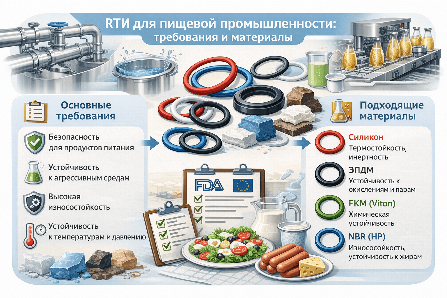 РТИ для пищевой промышленности: требования и материалы